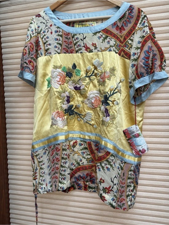 Johnny Was Tops - Johnny Was Women’s L Yellow Multicolor Paisley Embroidered Shirt